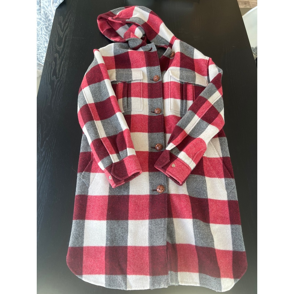 Rag & Bone Red Buffalo Plaid Hooded Shacket Long Shirt Jacket Coat Womens Medium
